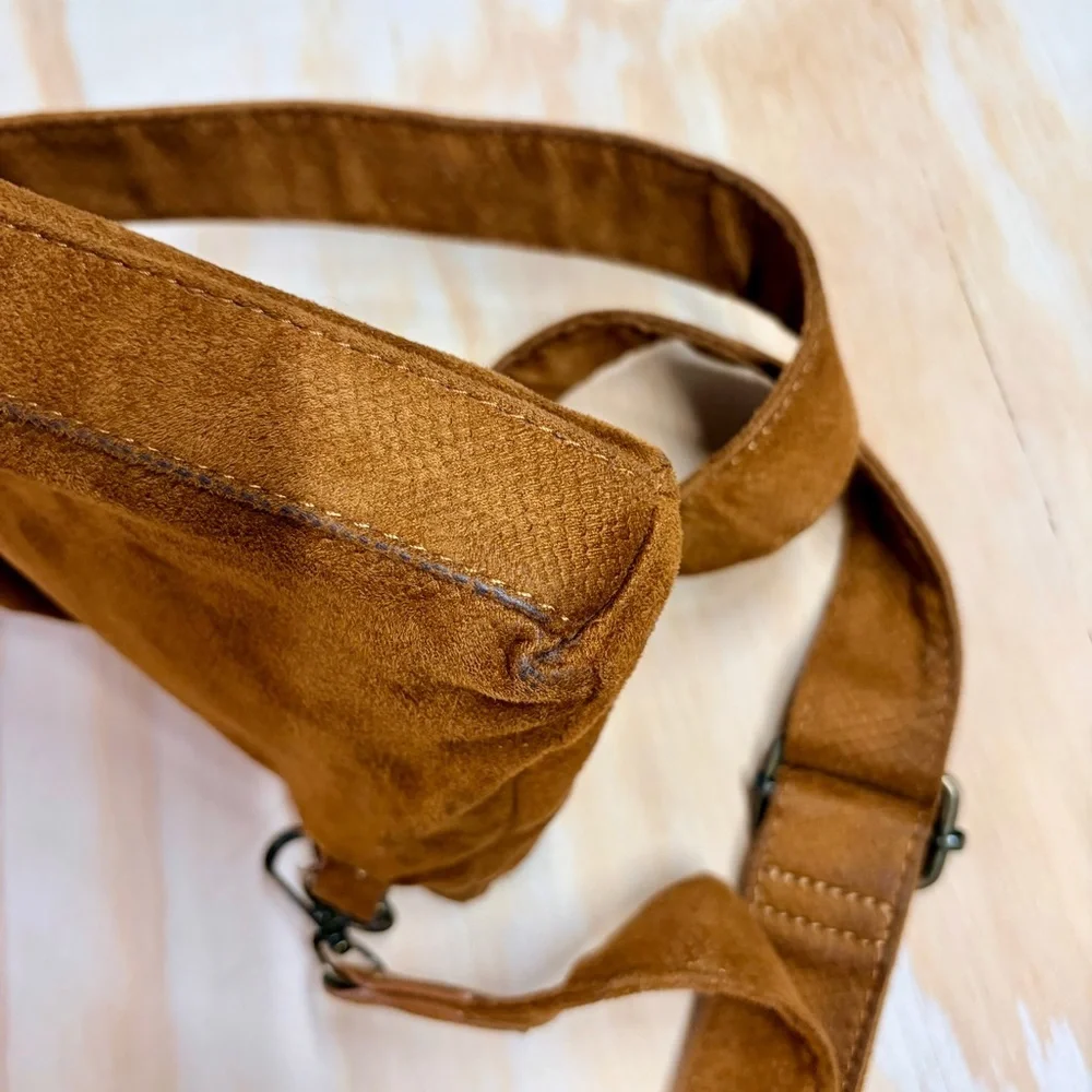 Anthropologie Vegan Suede Foldover Crossbody Bag Convertible Clutch
